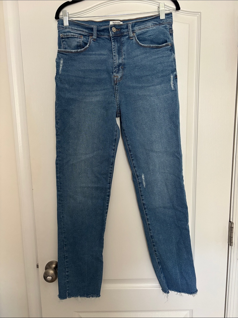 Kensie Straight Leg Distressed Blue Jeans